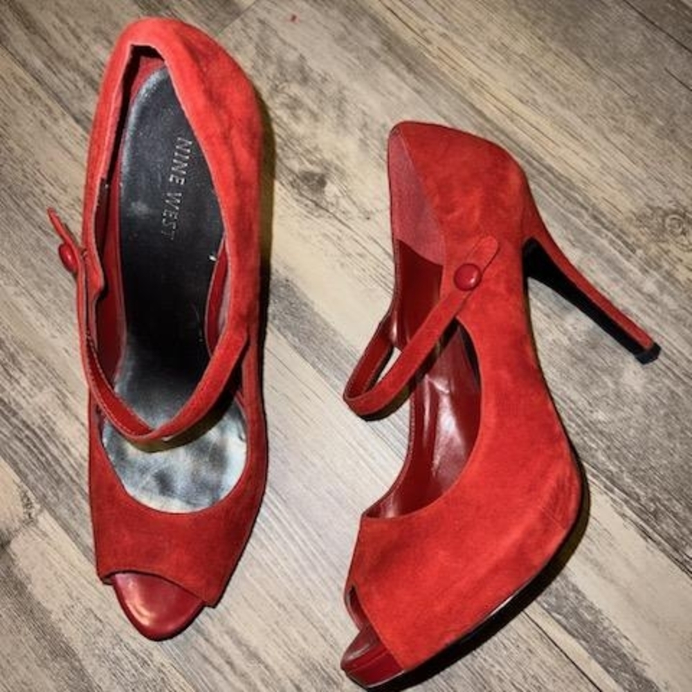 Nine West Red Suede Mary Jane Heels